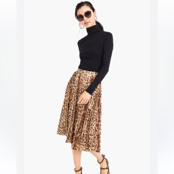 J.Crew Pleated Leopard Print Midi Skirt - Picture 1 of 6